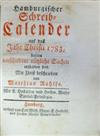 ALMANAC.  Rohlfs, Matthias. Hamburgischer Schreib-Kalender auf das Jahr Christi 1783